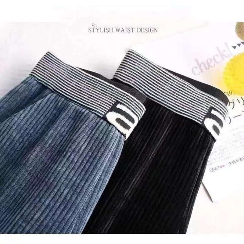 

Cotday Corduroy Wide Leg Loose Straight Spring Female New Velvet Casual Warm Flare Trouser Fashion Women Trousers Elastic Waist