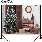 Каписко с Рождеством фон для фотосъемки Рождественская елка винтажная деревянная коробка венок декорация реквизит для фотостудии