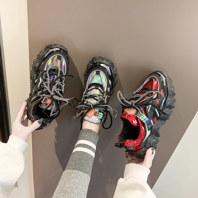 Кроссовки TYDZSMT женские на массивной платформе кроссовки с блестками красные