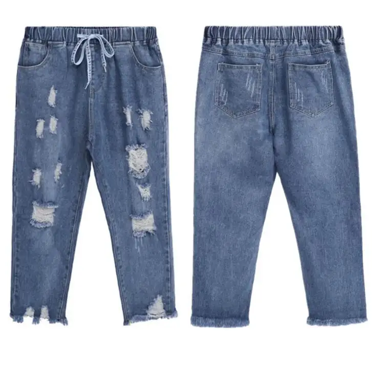 

4XL-8XL Large size Women Harem Jeans Autumn Casual 5XL 6XL 7XL Plus size Hole Jeans Elastic Waist Denim Pant Female Loose Jeans