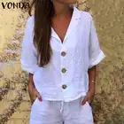VONDA 2022 Женская винтажная рубашка с рукавом 34, короткие женские рубашки, богемные праздвечерние топы, элегантные праздничные Блузы