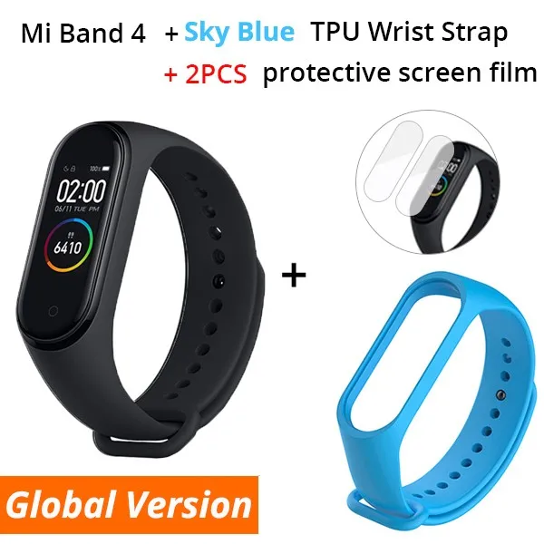 Xiaomi mi смарт-браслет 4, 3 цвета, AMOLED экран, mi Band 4, фитнес-браслет, Bluetooth, Smartband - Цвет: Add Sky Blue Strap