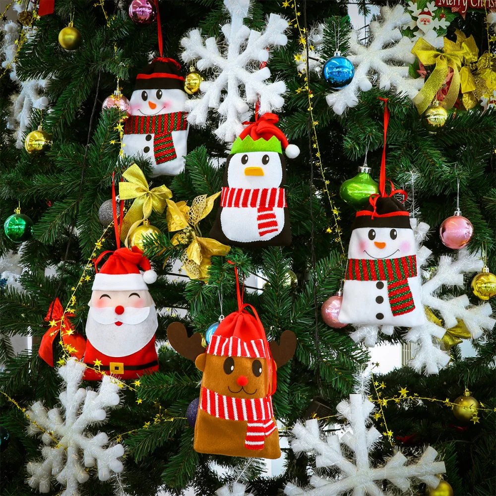 

Hemoton 12PCS Christmas Treat Candy Bags Cartoon Hanging Bags Small Christmas Tree Decorations
