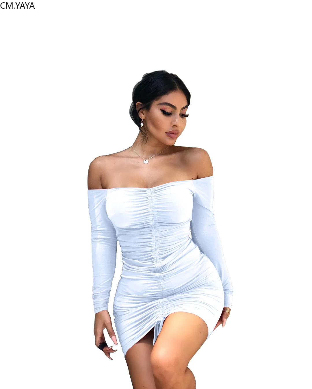 Женское облегающее мини-платье GL на осень и зиму без бретелек с открытыми плечами