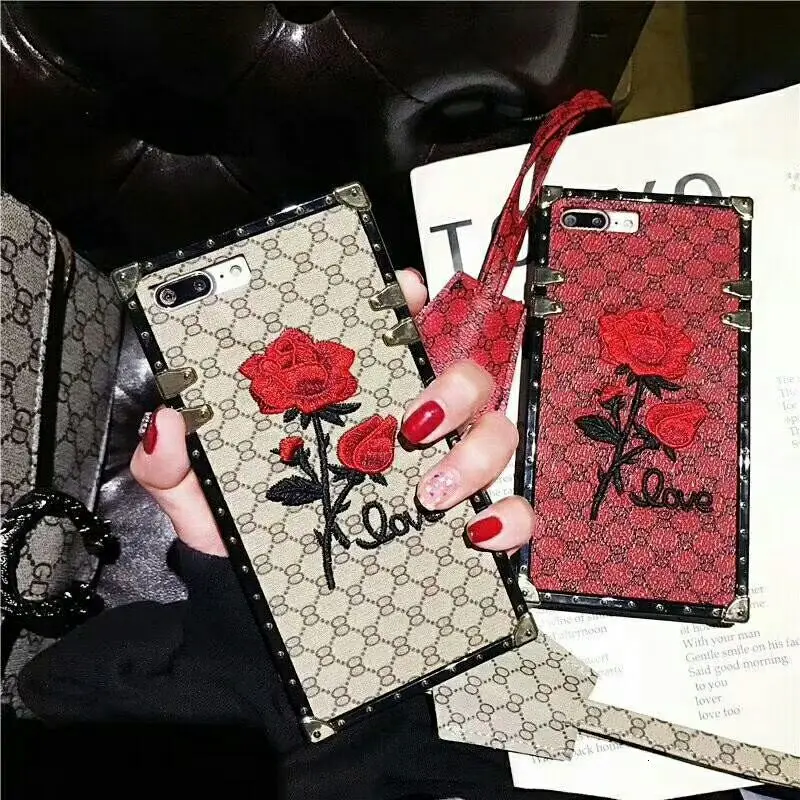 

European Luxury Square Embroidery 3D Rose Phone Case For IPhone 12 Pro Max11 Pro 12mini 8 7 Plus Cover For IPhone X XR XS MAX