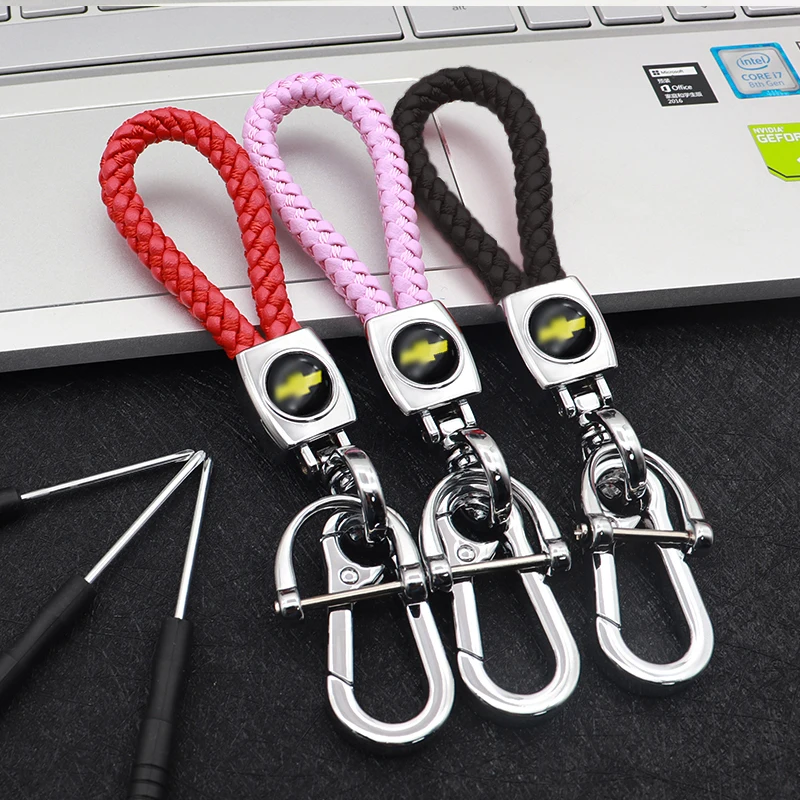 

Car accessories fashion creative braided rope metal logo keychain, suitable for Chevrolet- Camaro Silverado cruze malibu Captiva