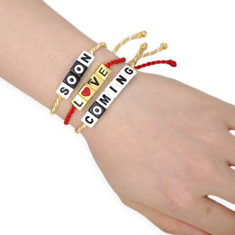 GO2BOHO браслеты с буквами для женщин летний плетеный браслет пар регулируемый