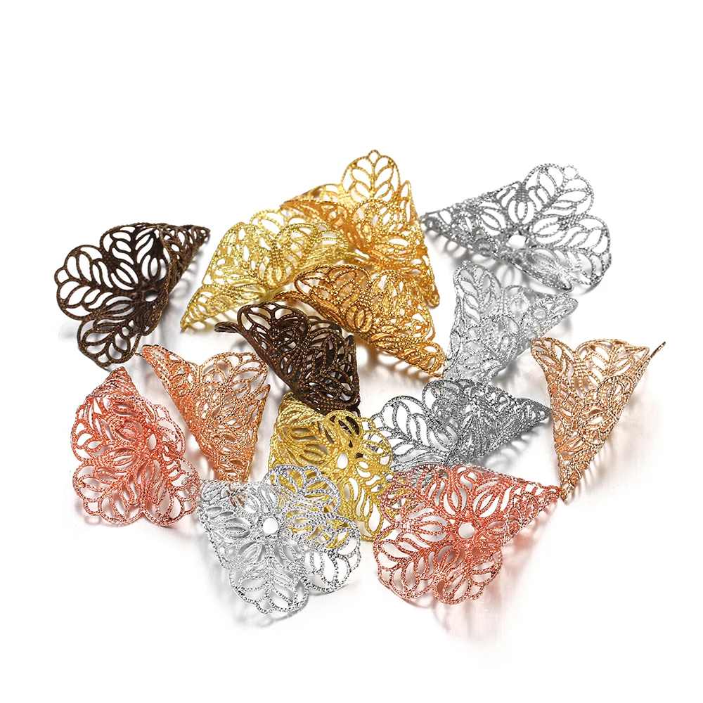 20pcs/lot Ancient Filigree Copper Beads Caps Hollow Out Flower End Connectors For DIY Jewelry Making Supplies Accessories - купить по