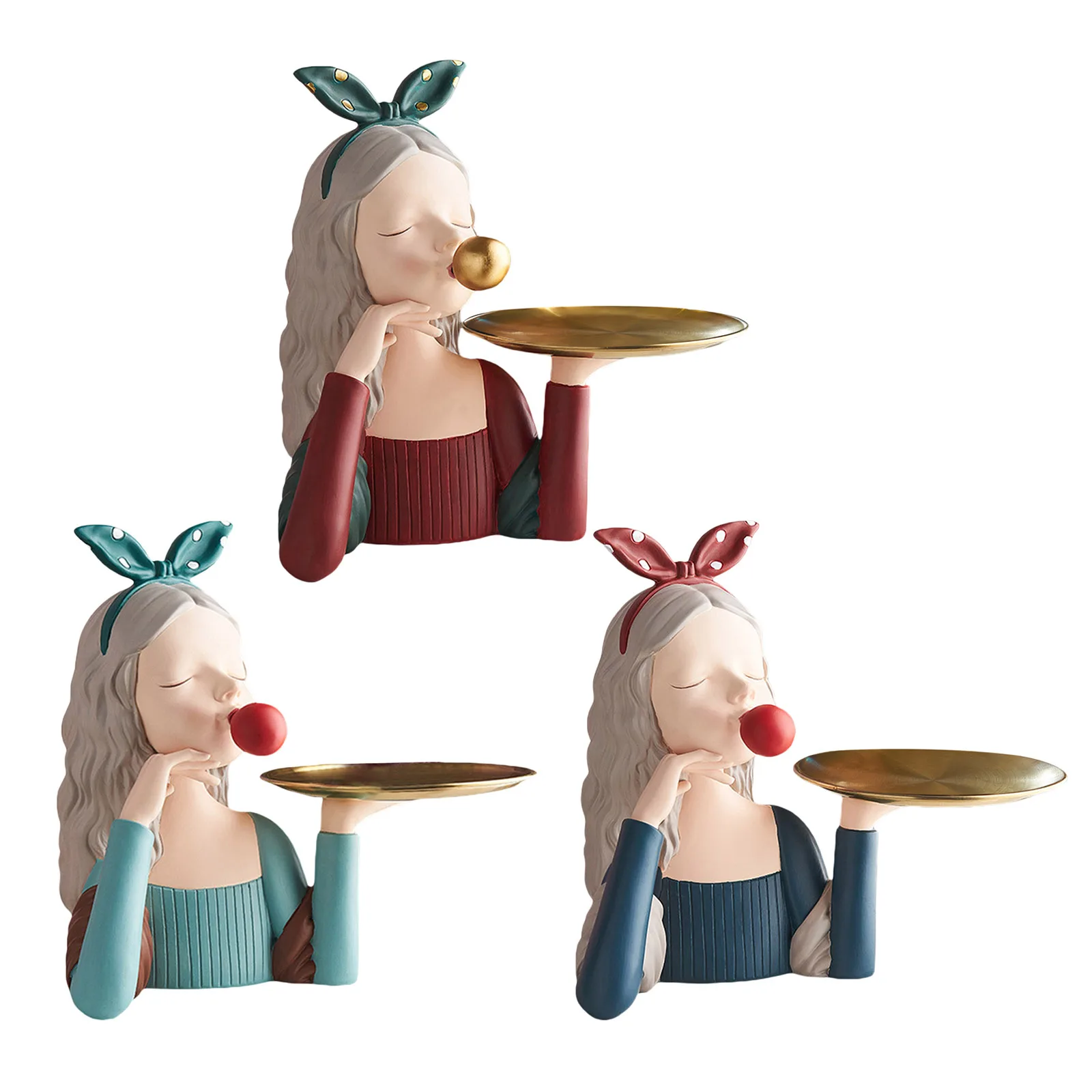 

Modern Bubble Girl Storage Tray Sculpture Statue Crafts Decor Ornament