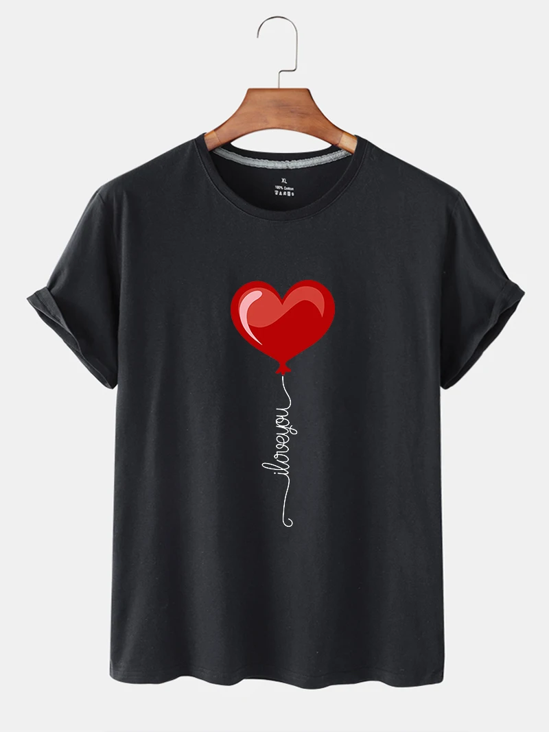 

100% Cotton Love Balloon Casual O-neck Loose Top Short-sleeved T-shirt Women Summer Short-sleeved Large Size T-shirt Unisex Top
