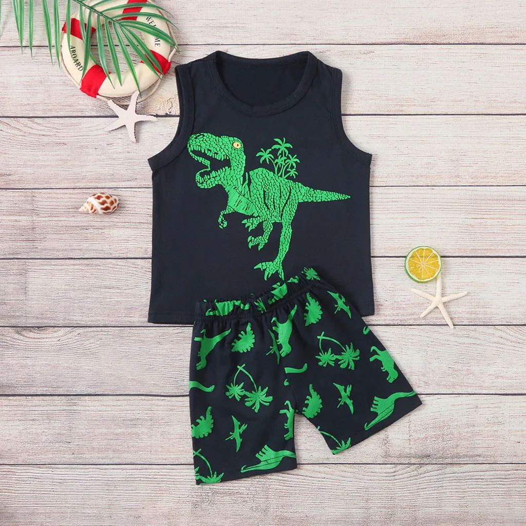 

Baby boy clothes Toddler Boys Baby Kids Girls Summer Dinosaur Vest+Shorts Outfit Set Clothes комплек одежд boy sets ropa bebe