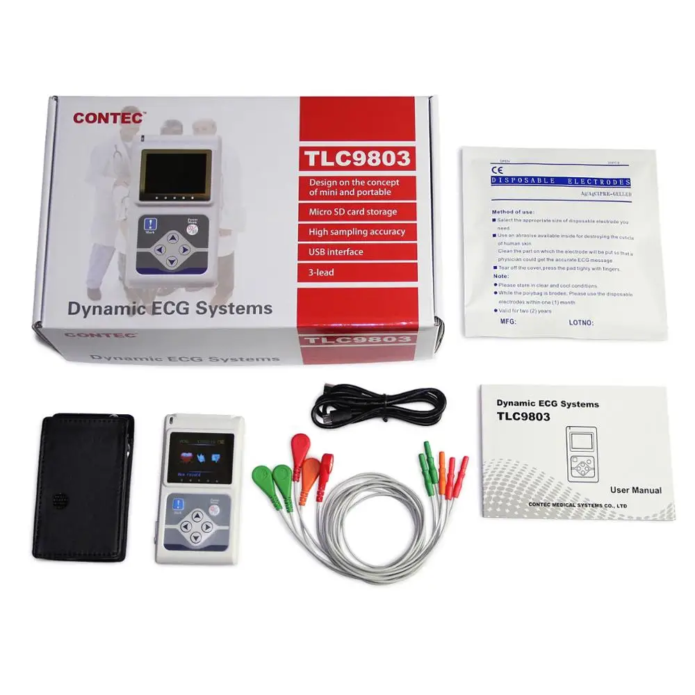 Оригинальный CONTEC 3 каналы ECG Holter EKG динамическая система мониторинга ЭКГ 24 часа