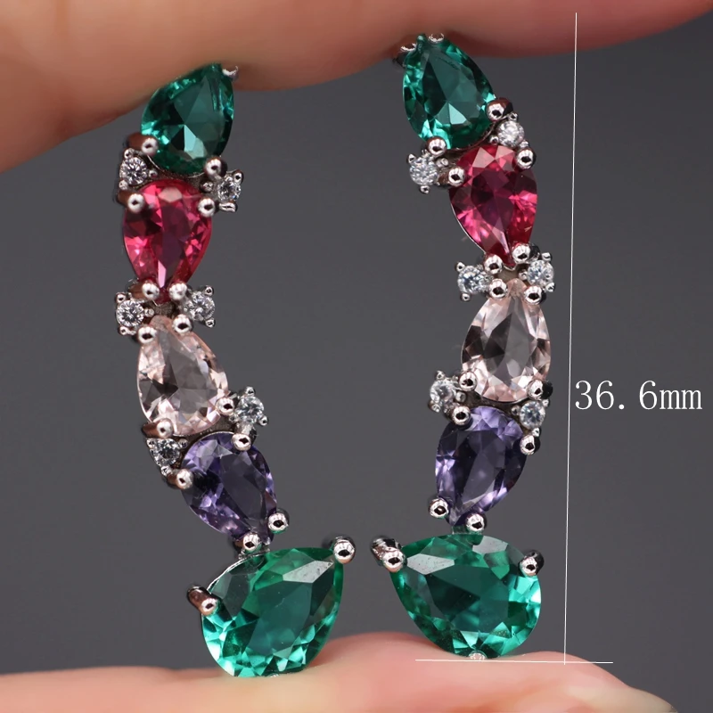 

Multi Color Clear Crystal Glass Stud Earrings For Women Green Water Drop Cubic Zirconia Stone Luxury Earrings Fashion jewelry