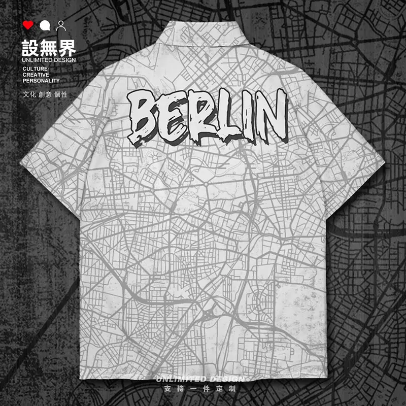 

Capital of German Berlin City map Short-Sleeved shirt Shirts clothing Printed Beach Hawaiian Shirt Short Sleeve Summer Clothes