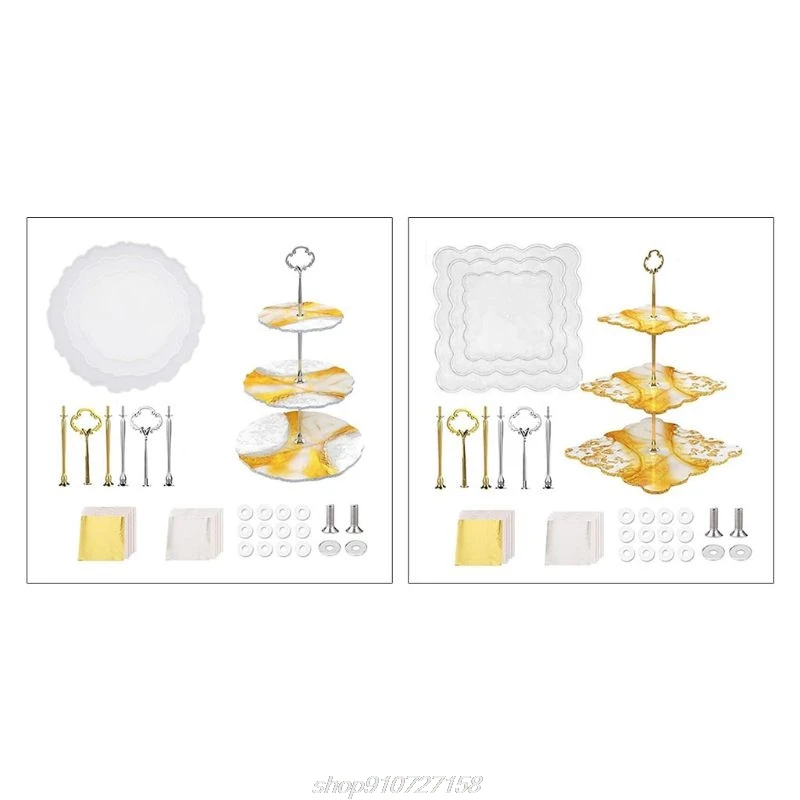 

3 Tier Cupcake Stands Resin Molds Round Square Tray Silicone Casting Mould with Handle Fitting Platter DIY D02 20 Dropship