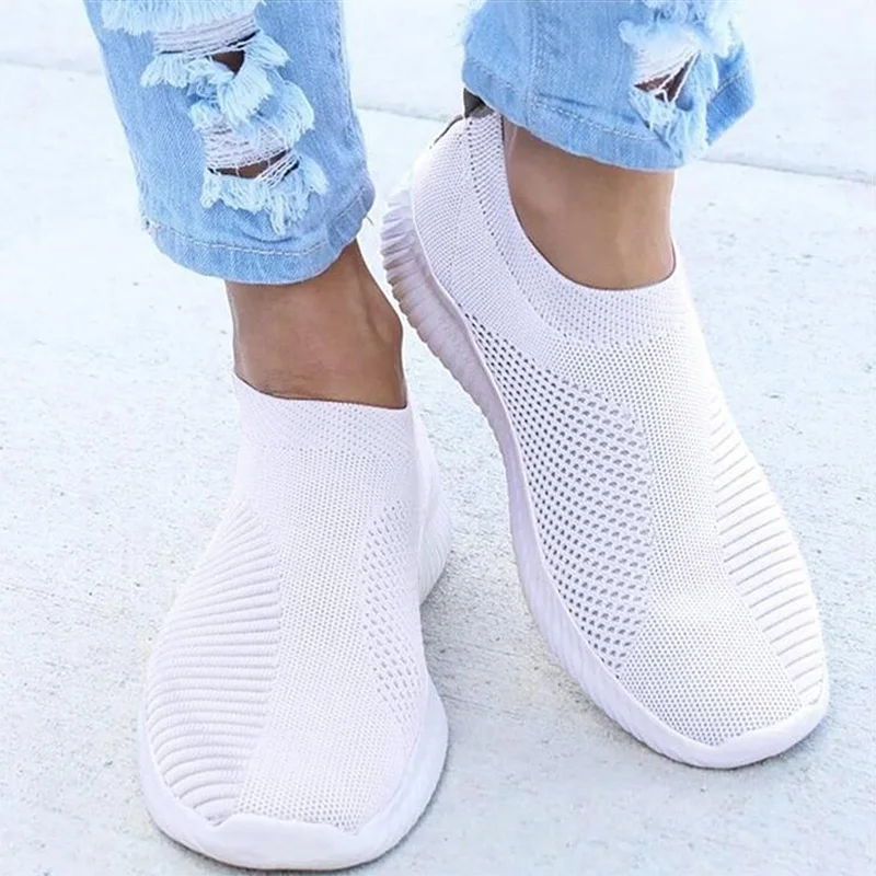 

Women Shoes Plus Size 43 Women Vulcanize Shoes Fashion Slip On Sock Shoes Female Mesh White Sneakers Flat Casual Tenis Feminino