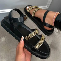 2022 summer women chain platform flat sandals woman slides ladies buckle comfortbale female casual beach shoes plus size 43