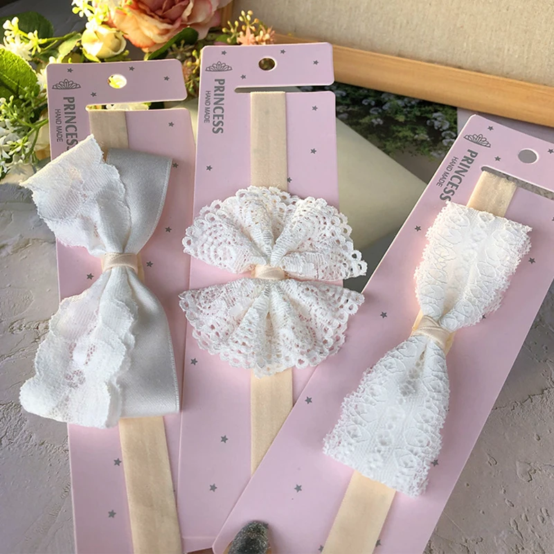 

Baby Headband Lace Girls Hair Bows Accessories White Children Vintage Hairbands Princess Head Wrap Newborn Photo Props