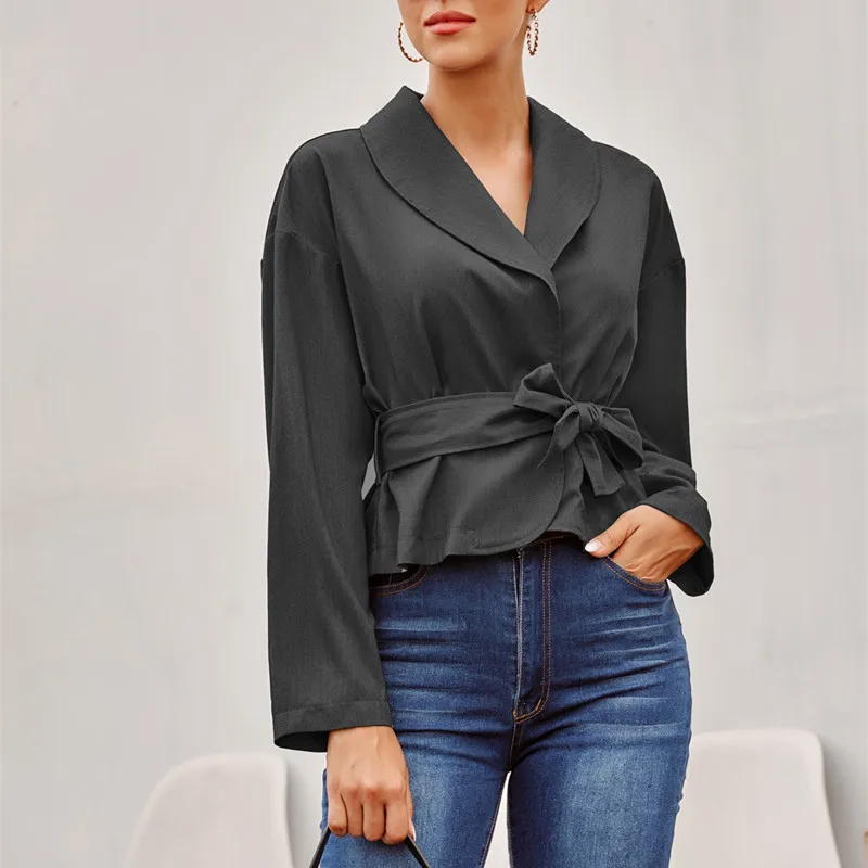 

Повседневные пальто и куртки для женщин, Новое поступление, короткие женские кардиганы с длинным рукавом и отложным воротником на шнуровке,...