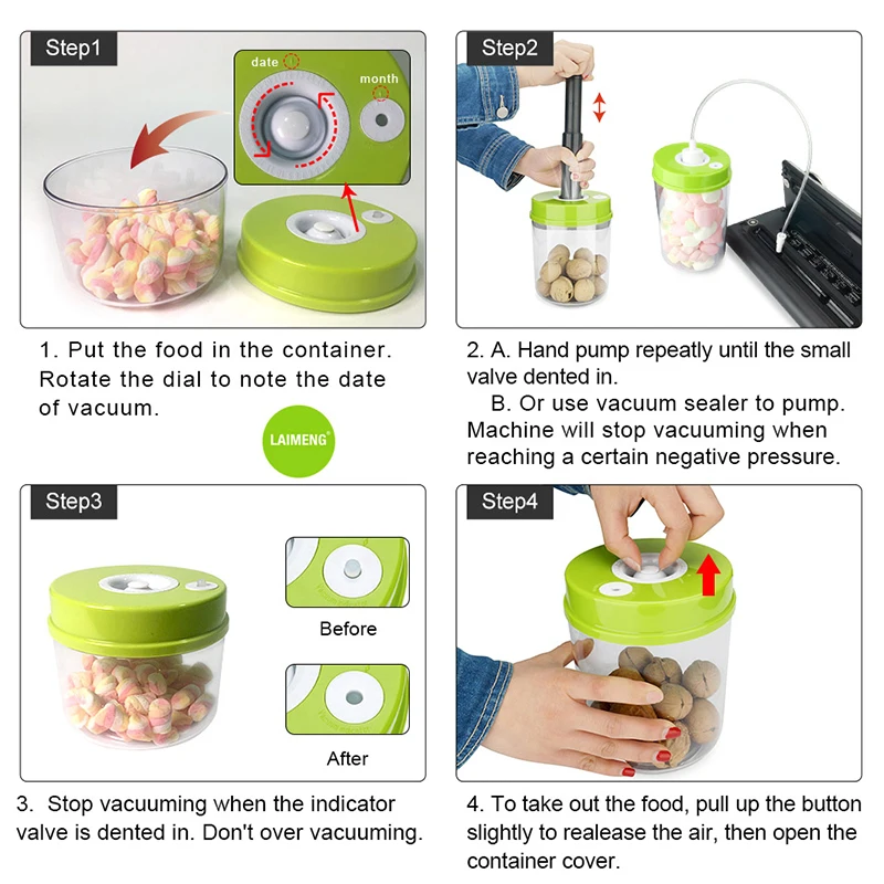 LAIMENG ручной вакуумный контейнер для пищевых продуктов работает с вакуумным