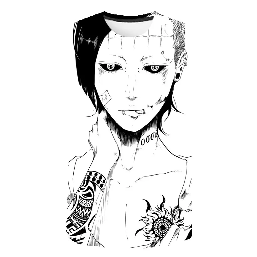 Летняя мужская футболка с аниме Tokyo Ghoul черно-белая принтом повседневные футболки