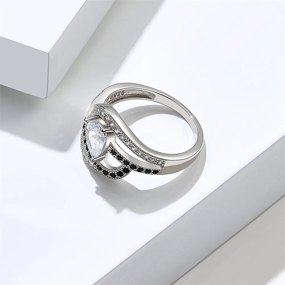 

SILVERHOO Ring For Women S925 Sterling Silver European And American Style Zirconia Encrusted Double Ring Engagement Fine Jewelry