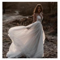 lace vestido de noiva 2021 spaghetti straps chiffon beach wedding dress robe de mariee bride gown