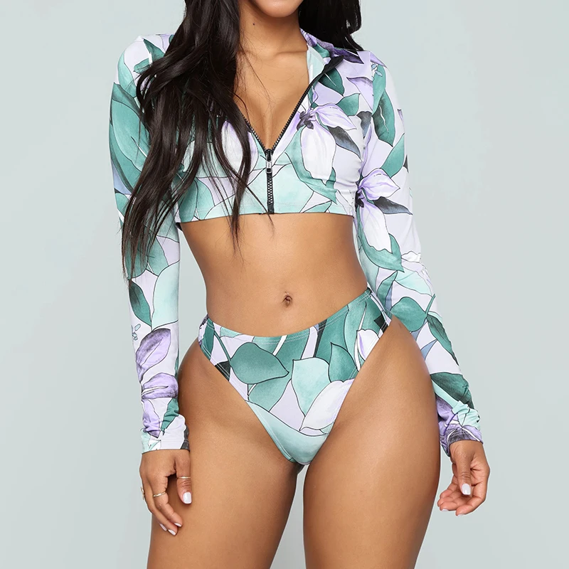 Женский купальник на молнии в африканском стиле бикини с длинным рукавом