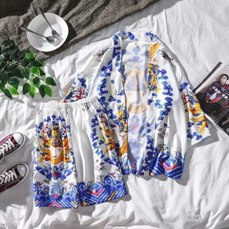 Мужские летние кимоно с принтом Yukata пляжные шорты в стиле бохо Haori азиатская