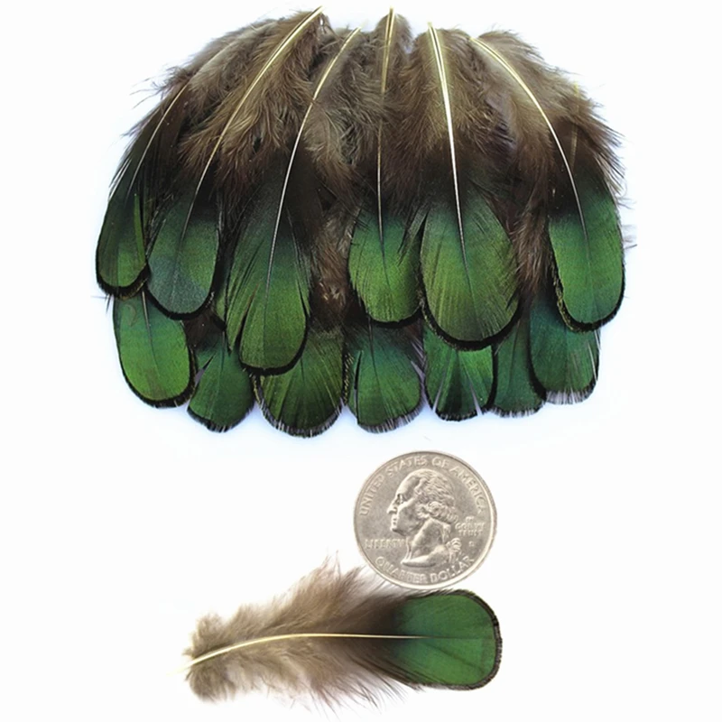Натуральные зеленые амешные бронзовые переливающиеся перья для поделок 5 8 см
