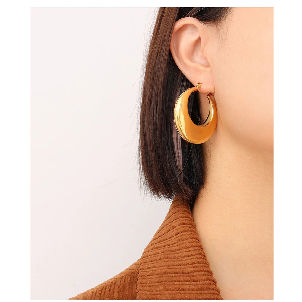 

GHIDBK New Design Pop Oversize Stainless Steel Hoops Vintange Gold Plated Hoop Earrings Waterproof Non Tarnish Plain Punk Gift