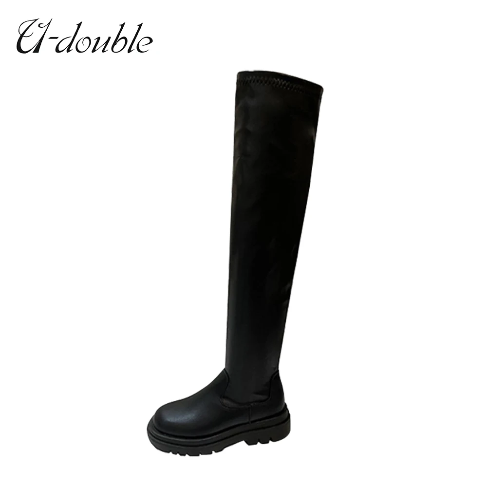 

U-DOUBLE Brand Warm Women Shoes Fashion Black Over The Knee Boots Women tight High Platform Thigh Boots Winter Ankle Boots Long