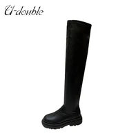 u double brand warm women shoes fashion black over the knee boots women tight high platform thigh boots winter ankle boots long