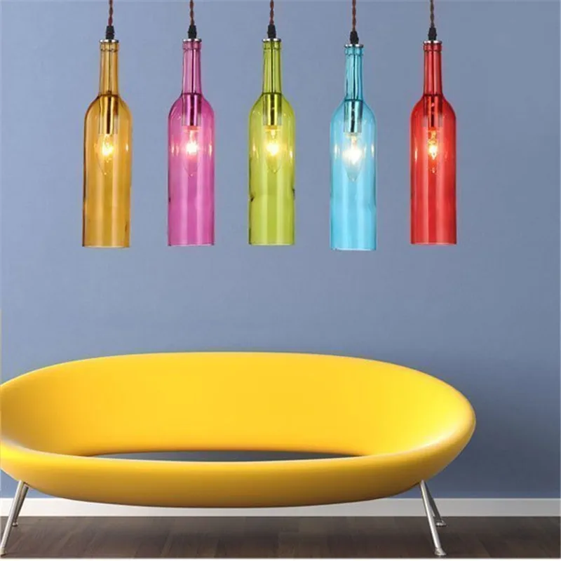 

New Style Stained Glass Pendant Lights Color Wine Glass Bar Lights Dinner Lamp Free Shipping LED Bulbs Cord Pendant Glass Stone