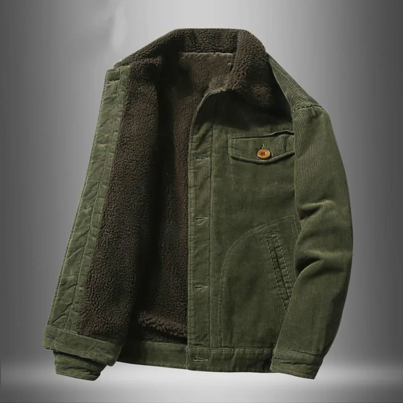 

2021 Winter Corduroy Jacket Men Cotton Padded Warm Fleece Parka Coat Casual Lamb Fur Collar Male Jacket Windproof Men