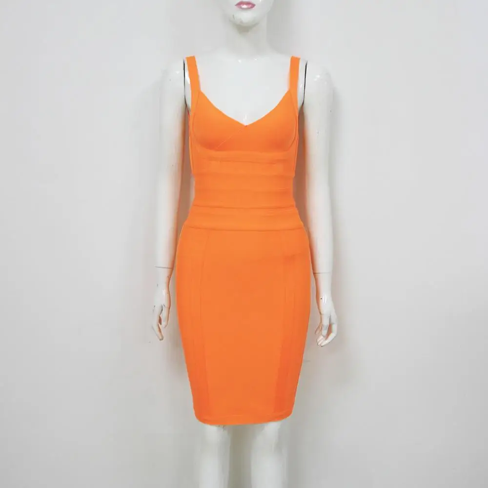 Женское Бандажное платье без рукавов дизайнерское оранжевое вечернее