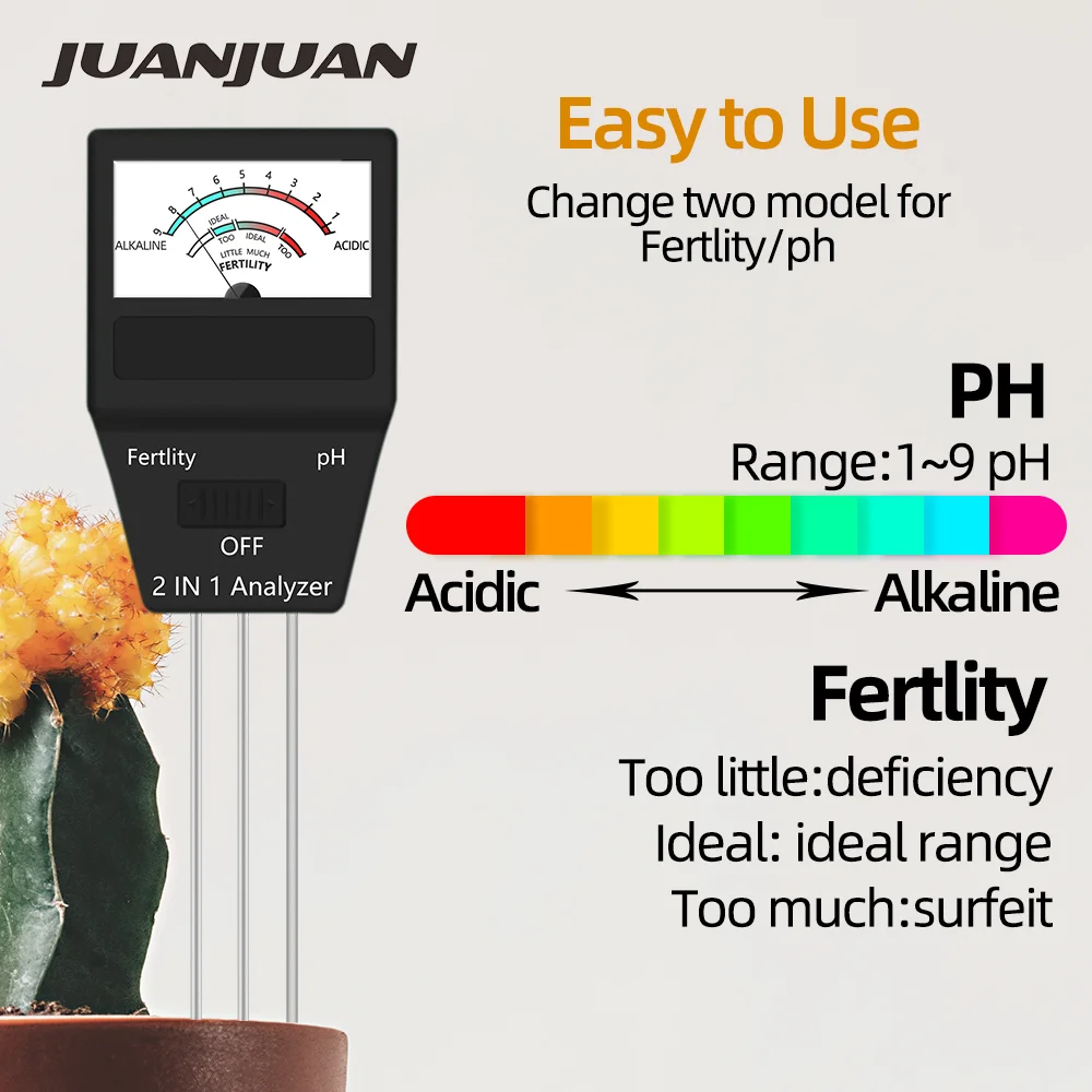 PH метр почвы 2 в 1 измеритель плодородия с 3 зондами тестер устройство для