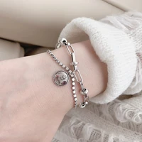 fmily retro 925 sterling silver smiley letter bracelet retro fashion double round bead jewelry for girlfriend gift
