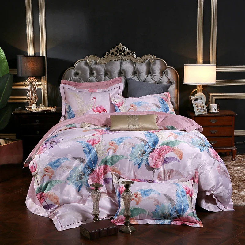 

Bright Green Colorful 100%Cotton Silky Bedding Set Blossom Floral Vintage Duvet Cover Bed sheet Pillowcase Queen King size 4Pcs