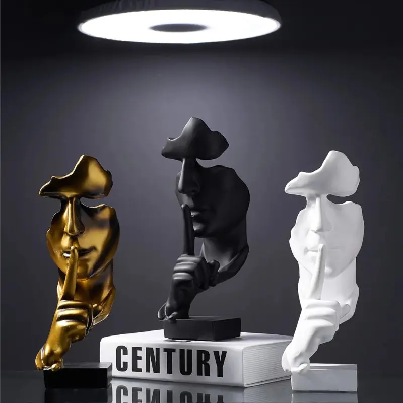 

Home Decoration Silence Is Golden Human Face Statue Decoration Indoor Living Room Office Sculpture Decoration Accessories Crafts