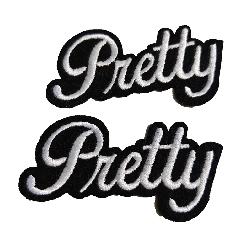 

PRETTY LETTER PATCH STICKERS EMBROIDERY BLACK WORDS IRON ON PATCHES FOR CLOTHING APPLIQUE