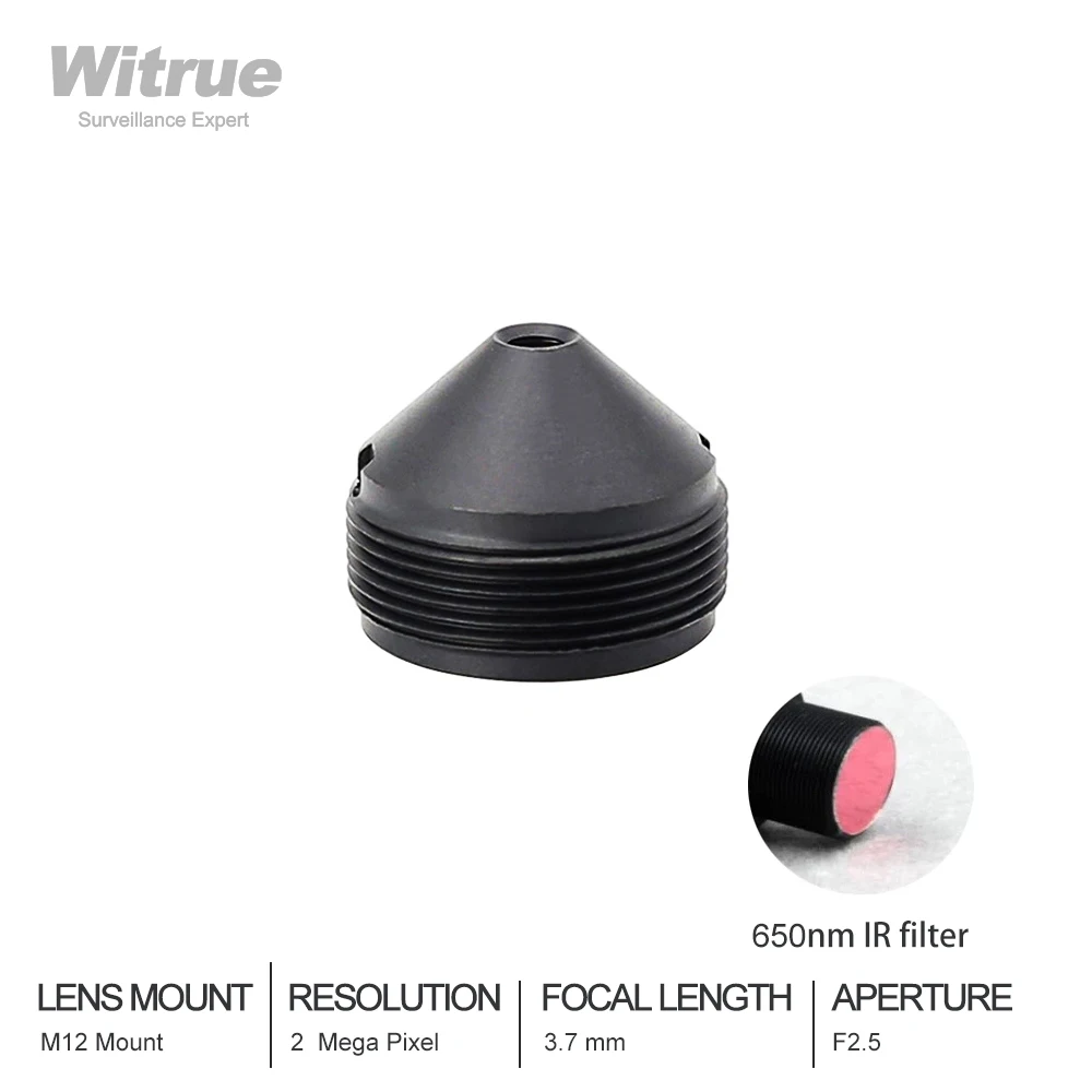 

Witrue Pin hole Lens HD 2 Megapixel 1080P 3.7mm 1/2.7" F2.5 M12 Mount with 650nm IR Filter for Mini Security Cameras