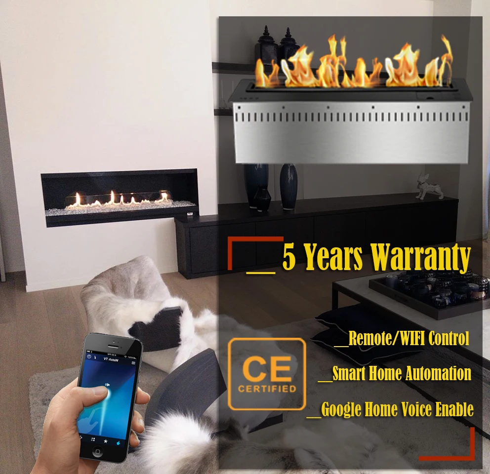 

Inno-Fire 18 inch Long Remote control intellgent silver ethanol interior fireplaces electric