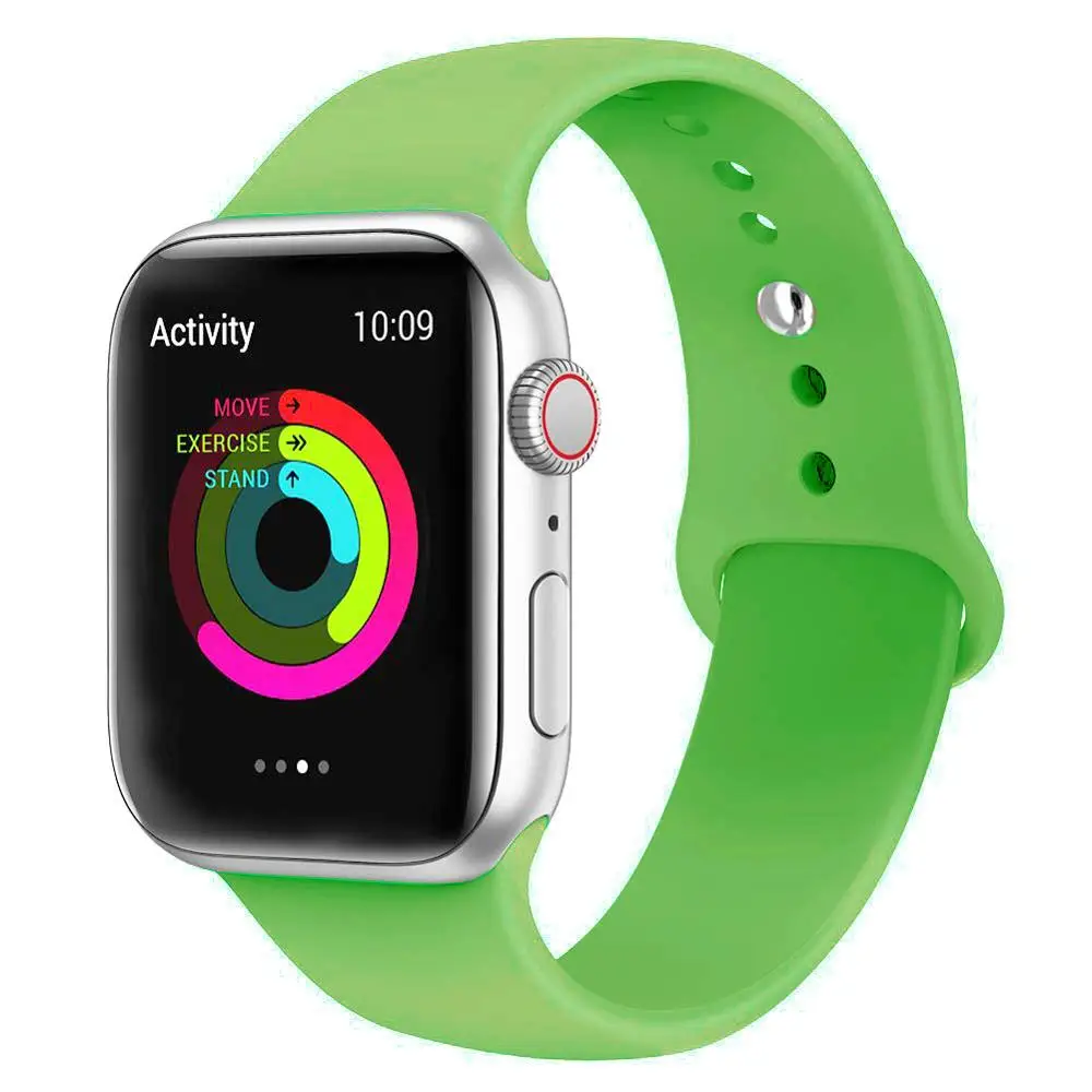 Green Силиконовый ремешок для наручных часов Apple Watch, 42 мм, 38 мм, Версия 44 мм 40 мм резиновый браслет Ремешки черный ремешок наручных часов Iwatch серии 5/4/3/2/1 браслет - Цвет ремешка: Green