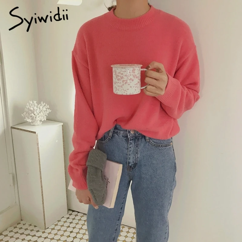 Syiwidii женские свитера с круглым вырезом Свободный вязаный свитер в Корейском