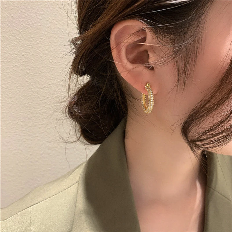 

French Vintage Full Zircon Gold Silver Blingbling Hoop Earrings for Women Party Fashion Chunky Crystal Hoops Statement Earring