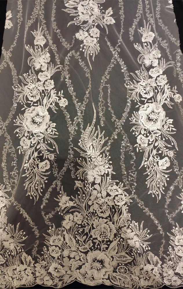 

Sequins bridal lace fabric tulle lace alencon lace fabric fashion wedding dress ivory fabric 135cm width Sell For Yard