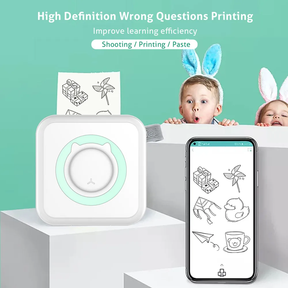 

Портативный термопринтер HQ Mini Cat Print Paper Photo Pocket тепловой принтер 58 мм Paper Wireless BT 200 точек/дюйм Android IOS принтеры