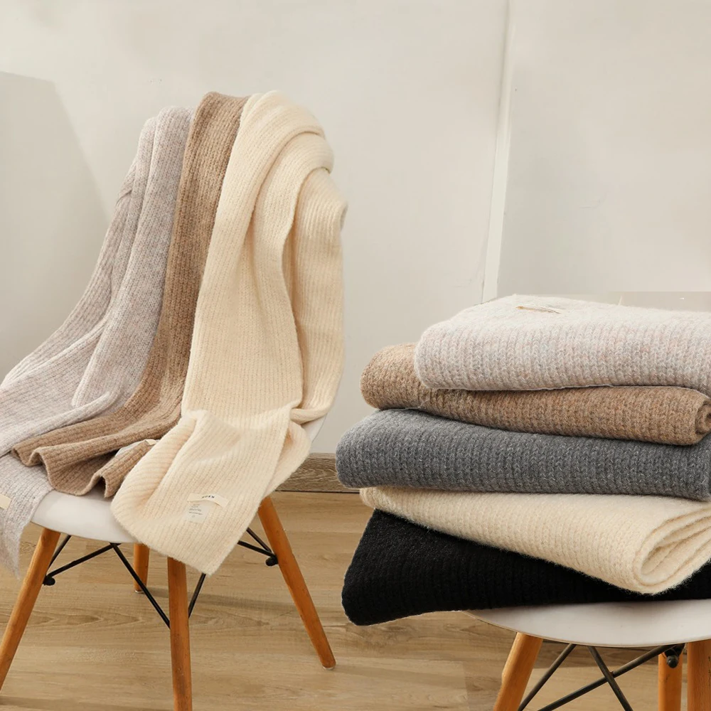 

30*200cm Korean Knitted Soft Scarf for Women Winter Fashion Student Solid Wool Scarf Casual Fashion Warm Head Scarfs Bandana