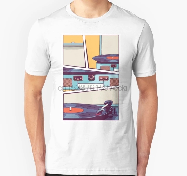 Мужская футболка синяя виниловая проигрыватель унисекс с принтом
